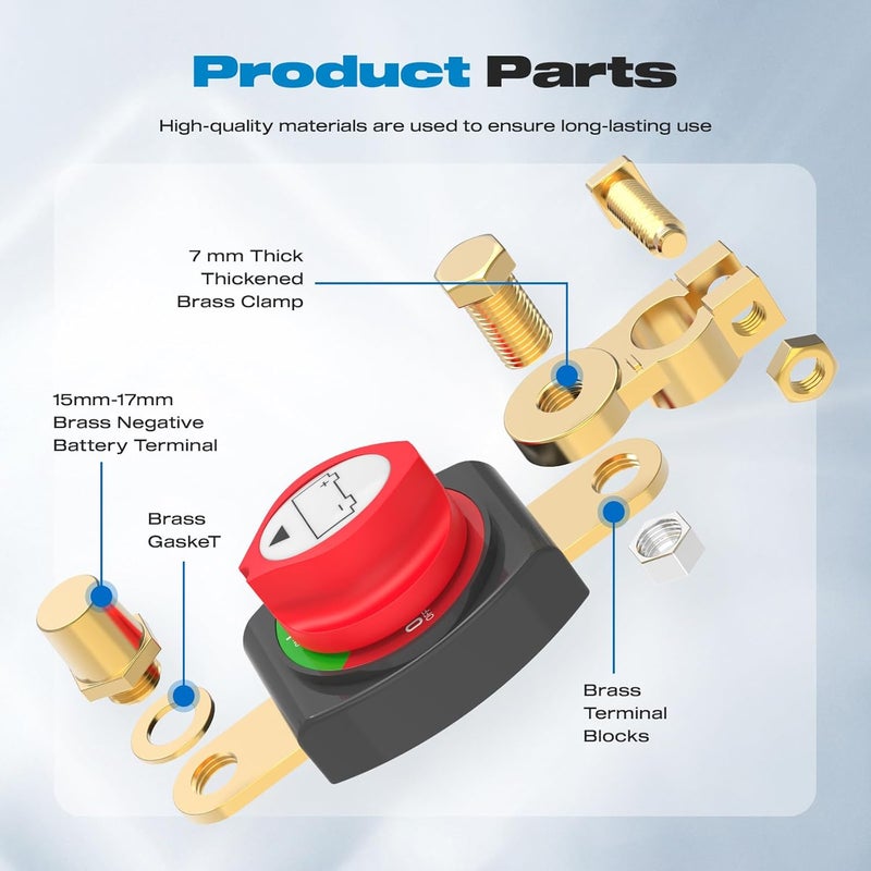 Malictele On/Off 275A Top Post Battery Switch with Negative Brass Clamp 12-48V Battery Power Cut Master Switch Disconnect Isolator for Car Vehicle RV and Boat - Image 5